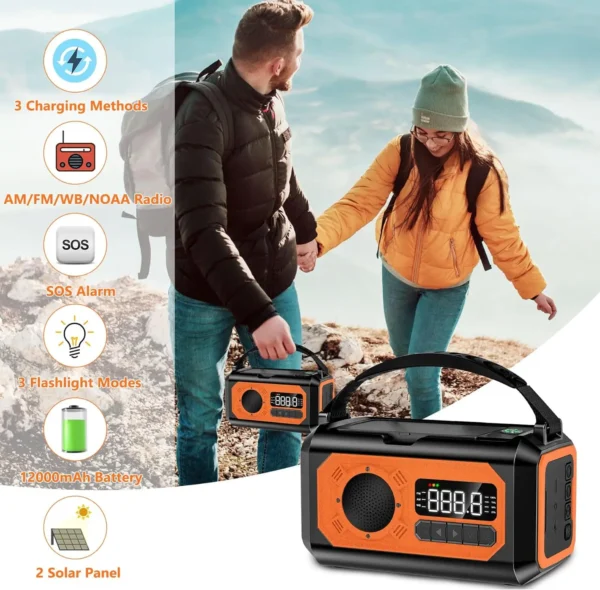 Outdoor Hand Crank Radio - 12000mAh-SOS-Compass-Torch - H17 - Image 5
